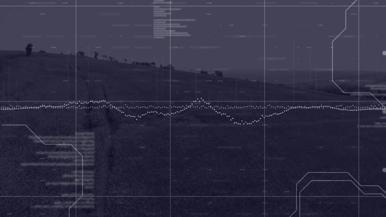 Animation of data processing over landscape