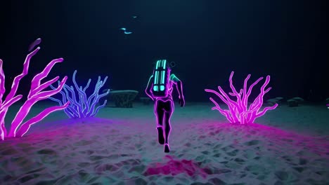 Neon Scuba Diver in Underwater Scene