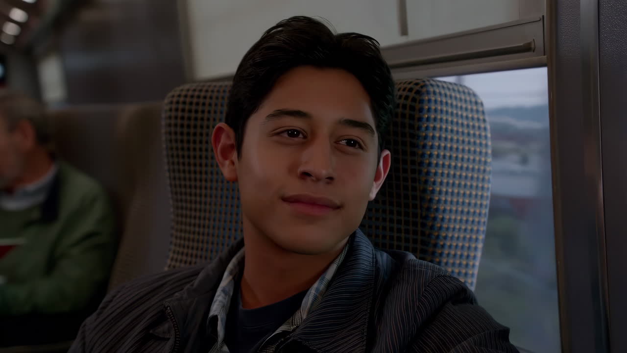 Young man sitting on a train