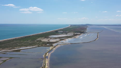 Mediterranean-coastline-Sete-France-aerial-view-of-vineyards-and-Etang-de-Thau