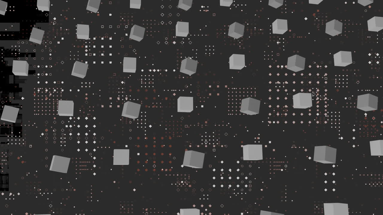 블랙 배경에 대해 움직이는 큐브와 데이터 처리