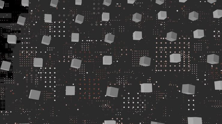 Cubes moving and data processing against black background