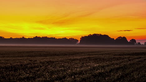 time lapse shot of colorful sunrise with mystic fog over agricultural fields,4k - beautiful autumn day in the morning