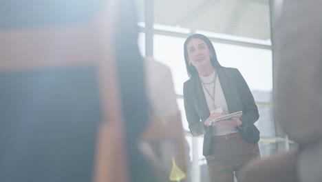 presentation, conference and woman with tablet