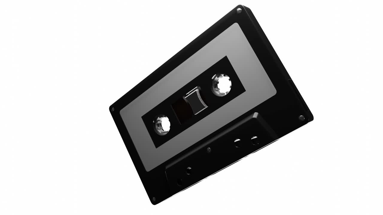 cinta de cassette negra aislada sobre un fondo blanco.