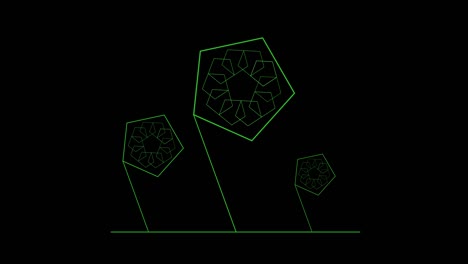 tres molinos de viento en forma de flor en forma de pentágono abstractos verdes