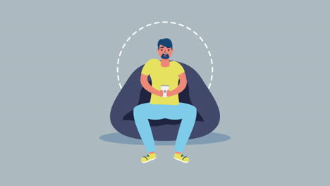 man relaxing on bean bag with smartphone