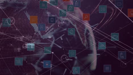 animación de conexiones y procesamiento de datos en pantalla digital con globo