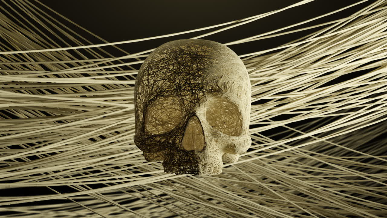 Cranio astratto formato da spline fluenti su sfondo dinamico