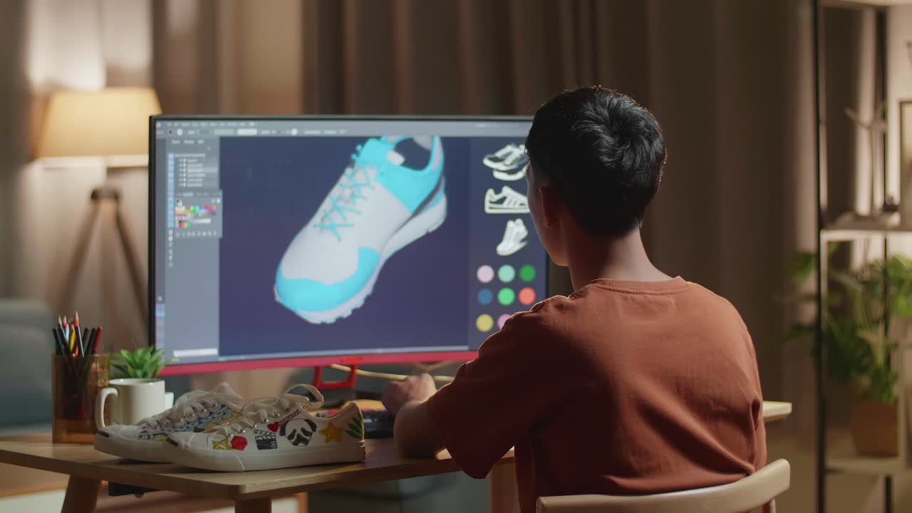 diseñador que crea modelos de zapatos en 3d