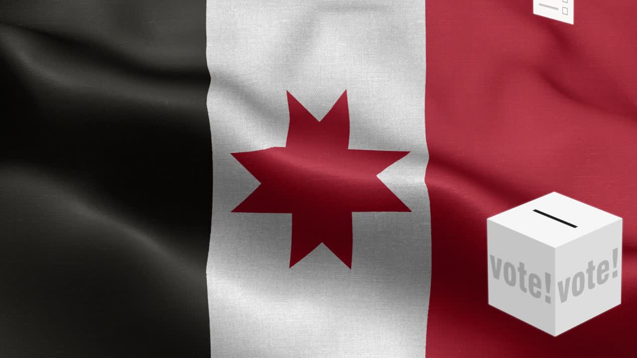 las papeletas de votación vuelan a la caja para la selección de udmurtia - caja de votación delante de la bandera