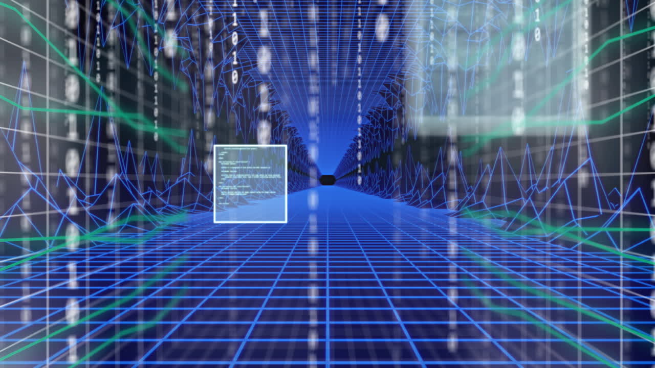 Animation of data processing and binary coding over grid
