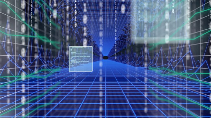 Animation of data processing and binary coding over grid