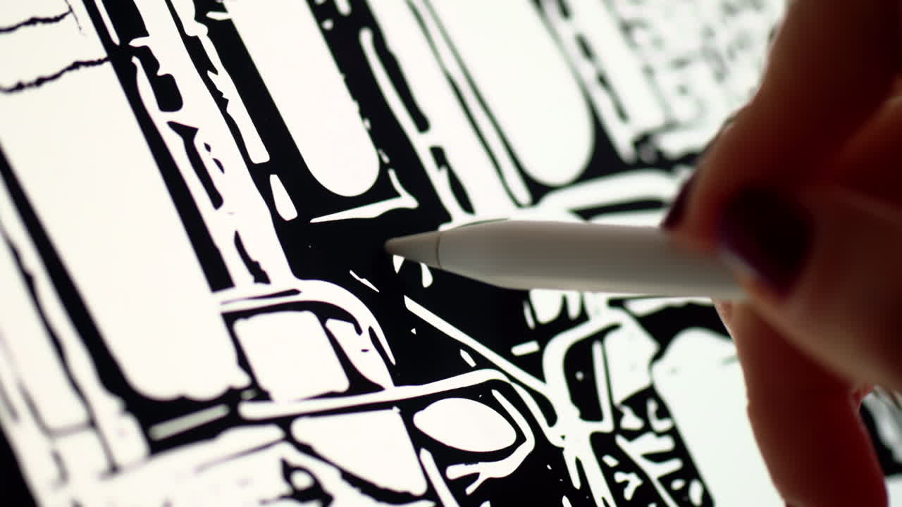 Close up of a woman sketching on a tablet with a stylus pen