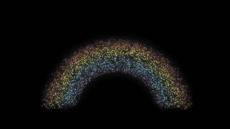 vibrant, multicolored particles shimmering in a dynamic, flowing pattern, resembling a radiant rainbow. each particle glows with vivid hues, creating a mesmerizing, ethereal visual effect.