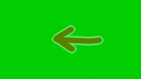 animación de flecha dibujada a mano pantalla verde, color rojo flecha de dibujos animados que apunta al lado izquierdo sobre fondo de pantalla verde