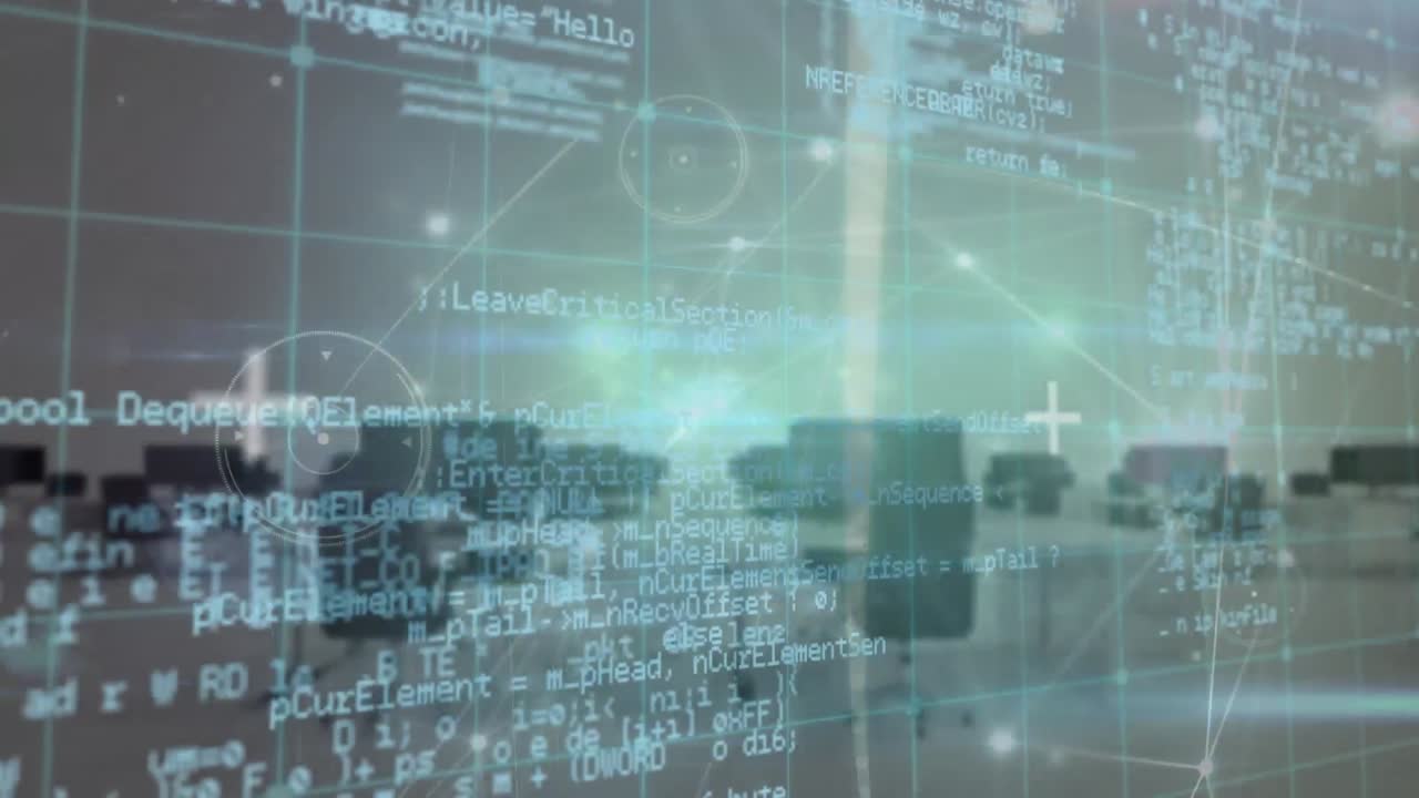 연결의 반 ⁇ 이는 네트워크의 애니메이션과 사무실에 대한 그리드 네트워크를 통해 데이터 처리