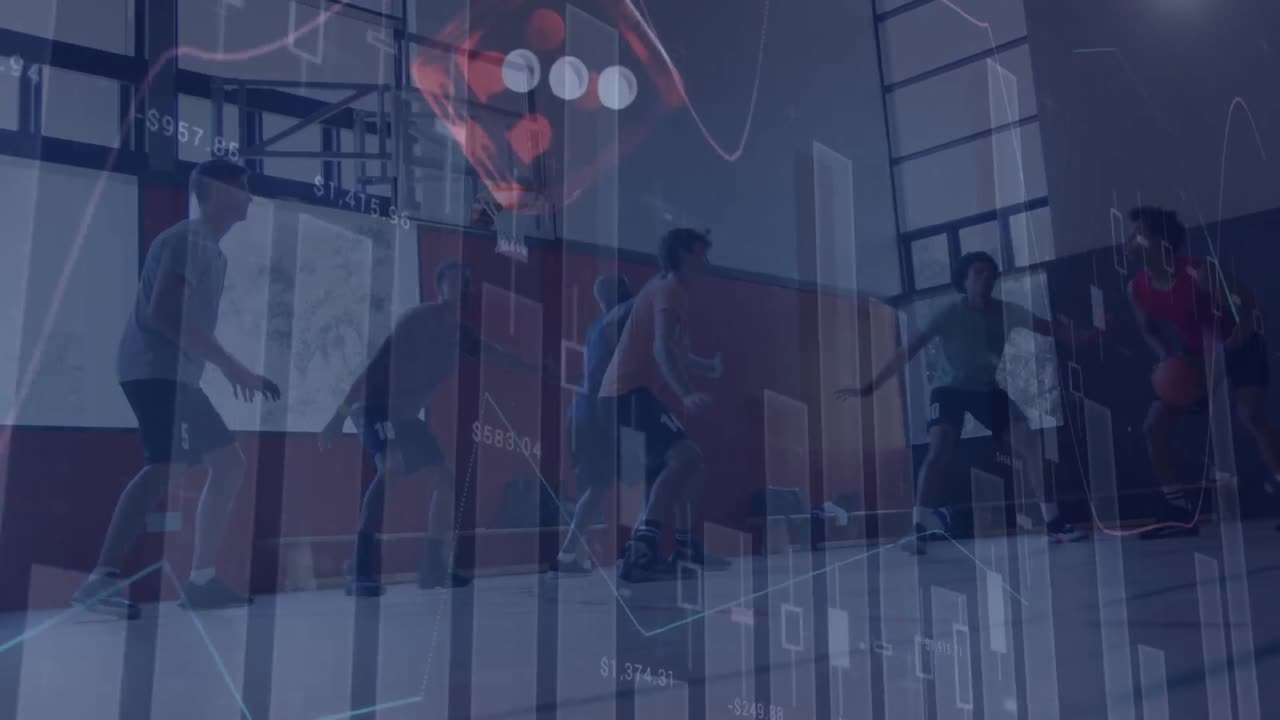 Animation of financial data processing over diverse basketball player