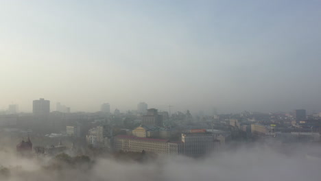 misty cityscape aerial view