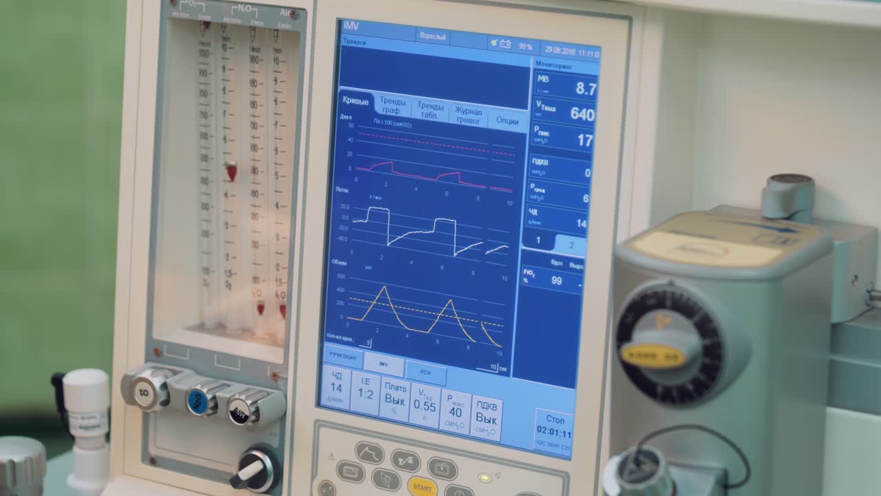Vital monitoring display in operating theater. Surgery concept. Close-up