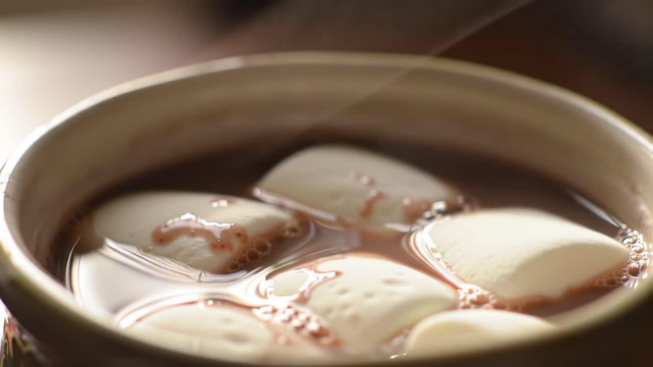 A Cozy Cup of Rich Hot Chocolate with Melting Marshmallows, Capturing the Warmth and Comfort of a Perfect Winter Beverage Experience