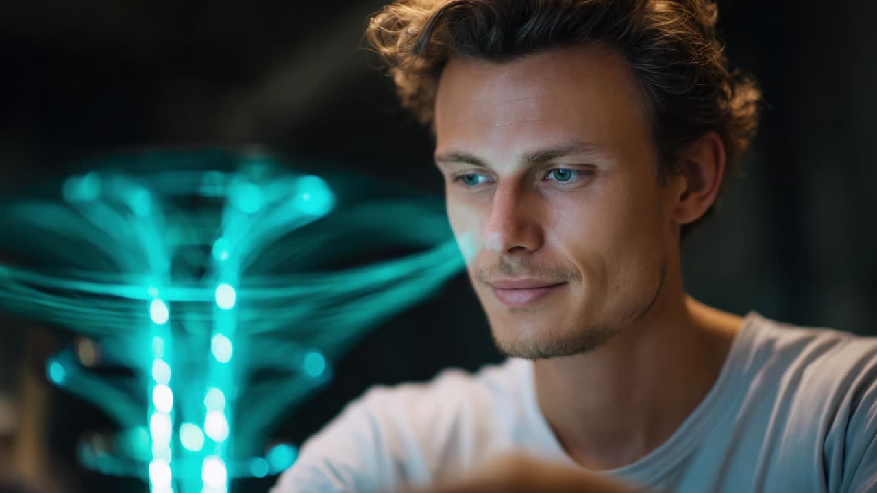 A Thoughtful Individual Engaged with Electric Phenomena, Observing Fascinating Light Patterns and Energy Dynamics, Capturing a Moment of Curiosity and Innovation in a Technologically Enhanced Environment