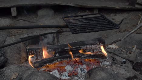 open bonfire on hiking area fire pit