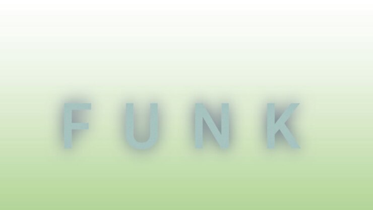 Animazione di un banner di testo "Funk" su uno sfondo sfumato grigio