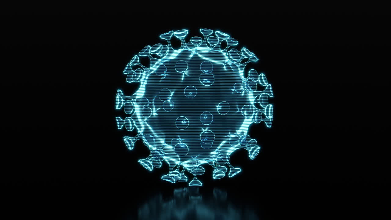 바이러스의 홀로그램 이미지, 루프 회전, 3d 렌더링