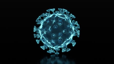imagen holográfica de virus, rotación en bucle, representación en 3d.