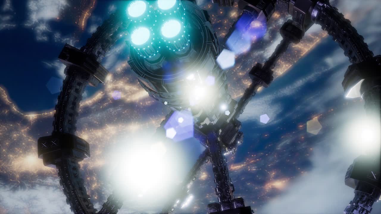 지구와 외계 우주 정거장 iss