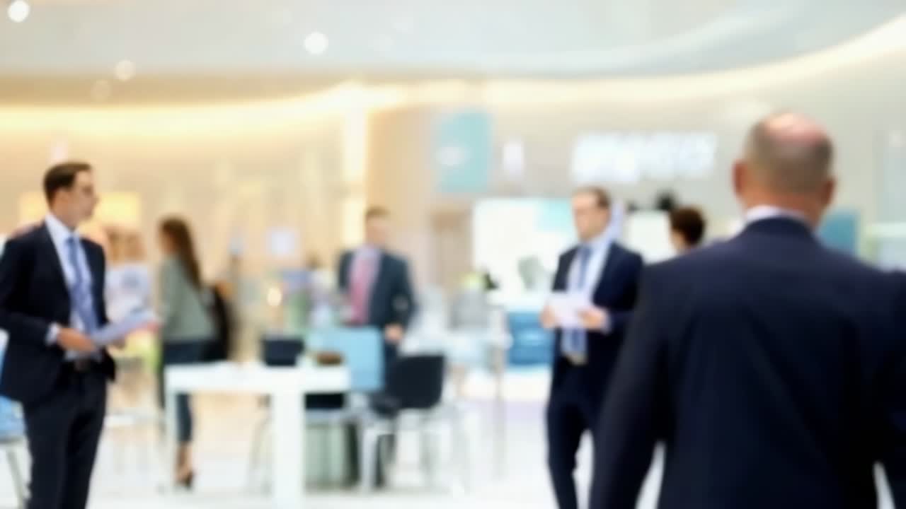 Blurred scene for a background of executives walking in the Exhibition Center.