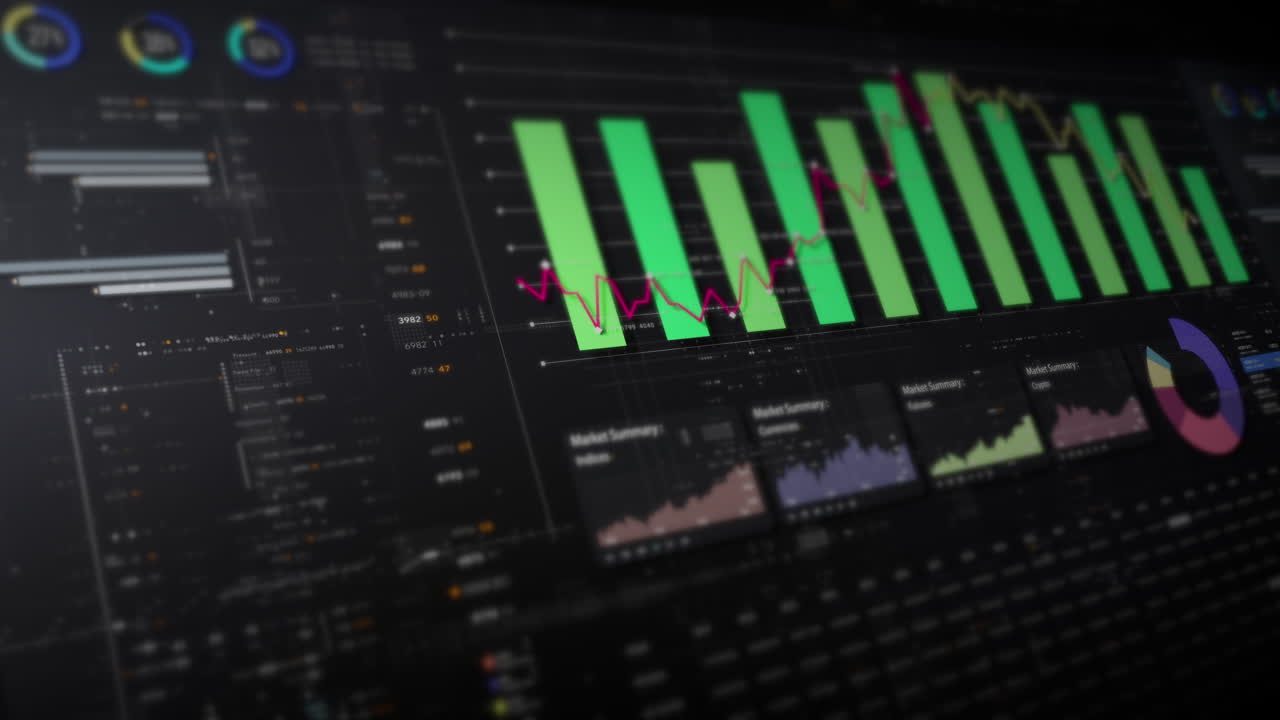 Dynamic data visuals for business info graphics, animated charts, and data-driven insights for a business meeting mock-up. Explore the world of trading, stock exchanges, and crypto