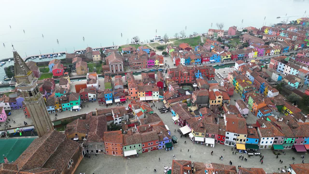 Aerial Flyover Burano, Venice Italy
