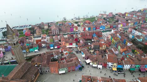 aerial flyover burano, venice italy