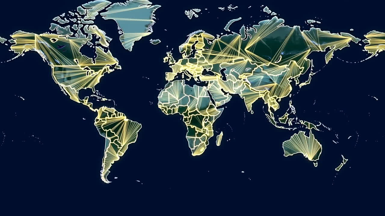 Digital World Map Showing Global Network Connections