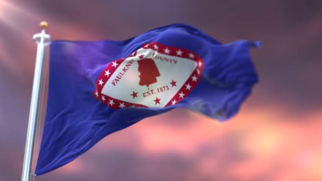 bandera del condado de faulkner al atardecer, estado de arkansas, en los estados unidos - bucle