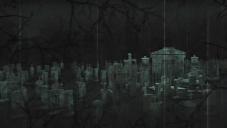 animation of branch shadows over cemetery at night