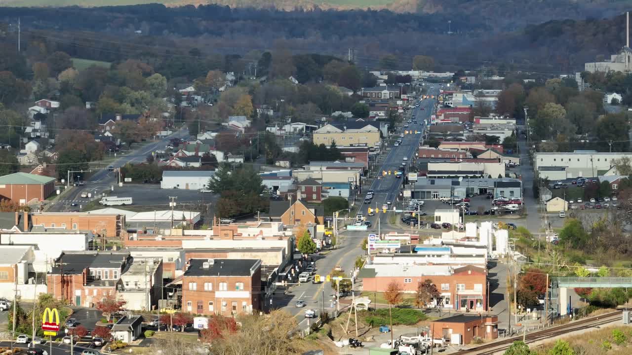 Aerial View of a Small Town in Autumn