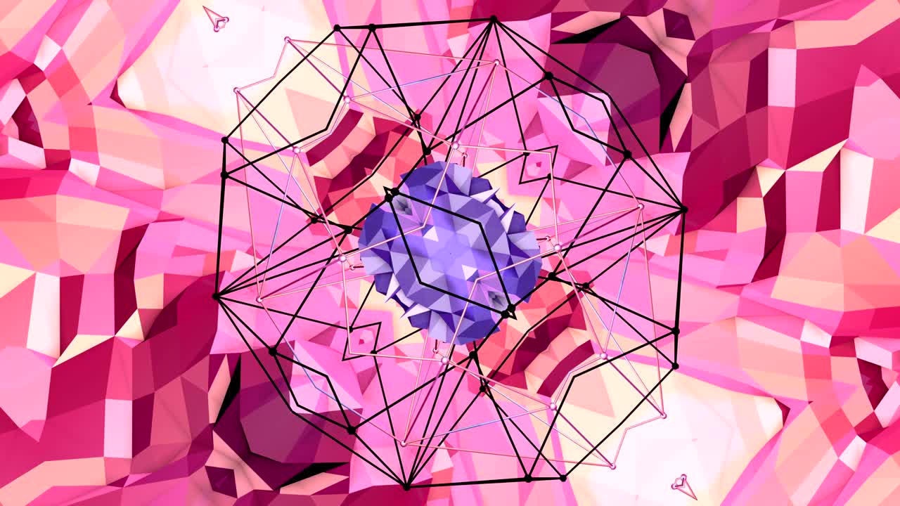 fondo 3d abstracto simple en color gradiente púrpura rojo, estilo poli bajo como fondo geométrico moderno o entorno matemático con efecto caleidoscópico. 4k uhd o bucle sin costuras fullhd. 5