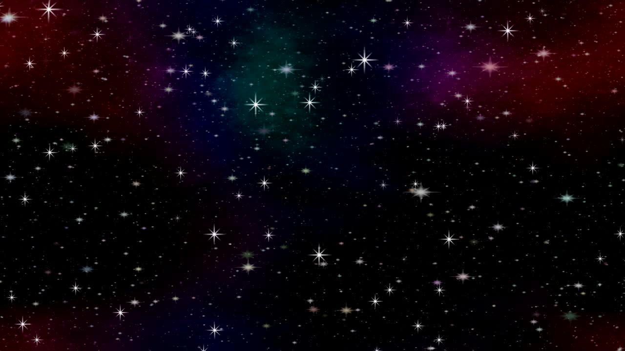 Cosmos animation with colorful nebula and flying stars. Outer space with meteorites. Fantasy animated abstract space