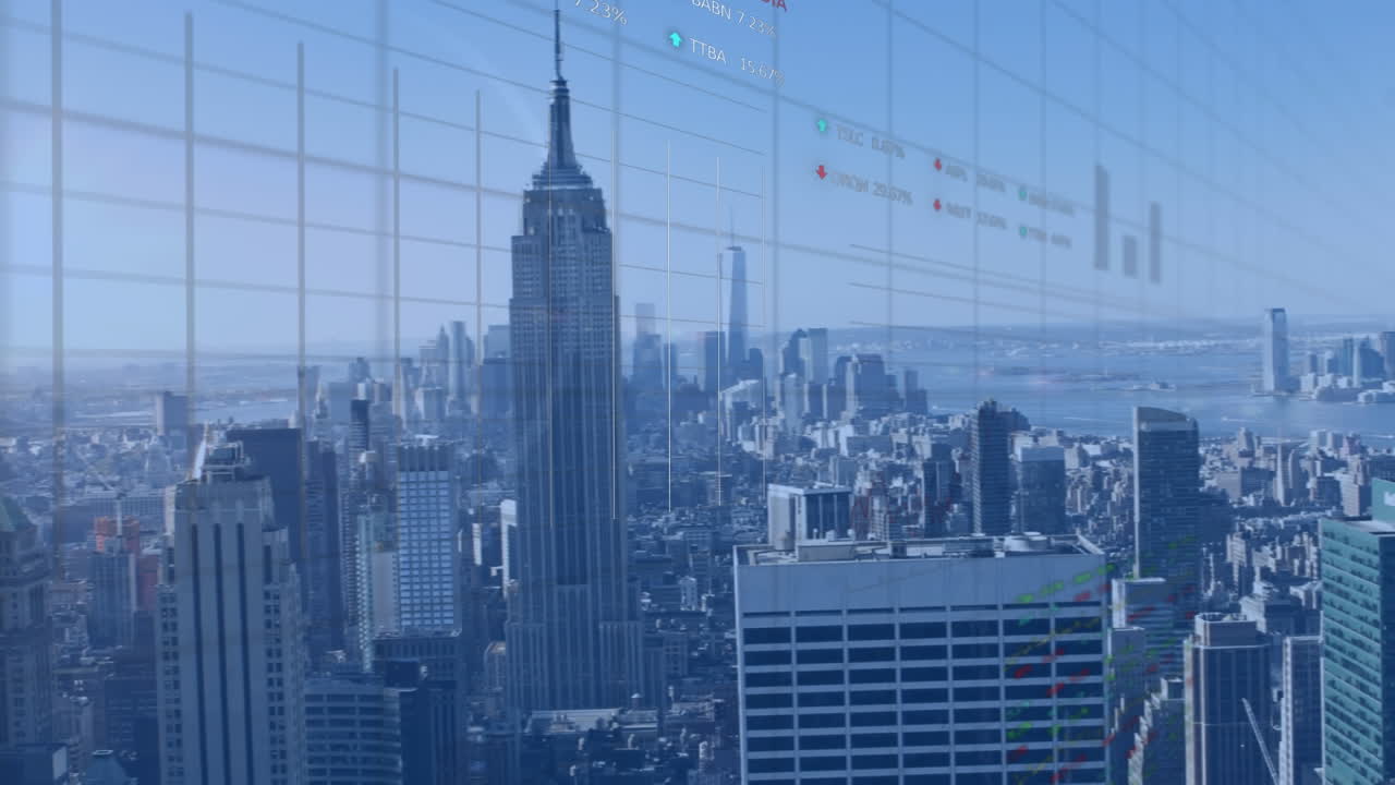 Animation of data processing over cityscape