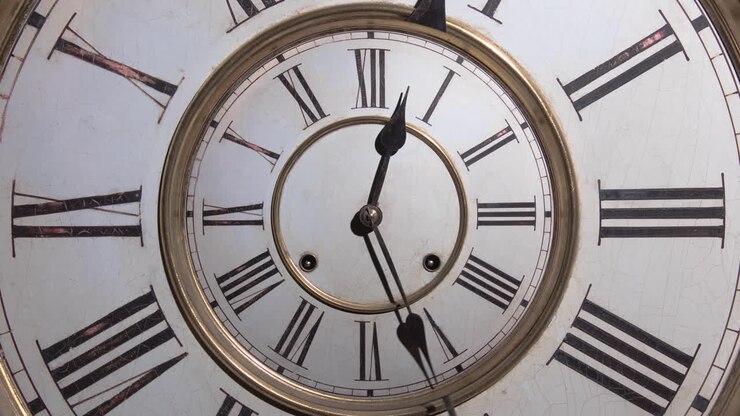 TIMELAPSE, ABSTRACT DOUBLED UP, an antique clock with roman numerals