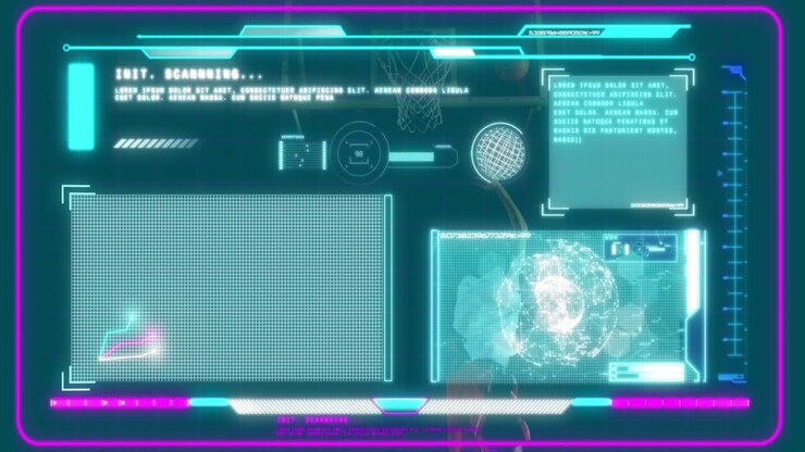 Male operator responding to INIT SCAN, adjusting transparent HUD globe and graphs for tech insight