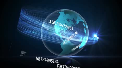 Animation-of-numbers-changing-and-globe-spinning-with-blue-glow