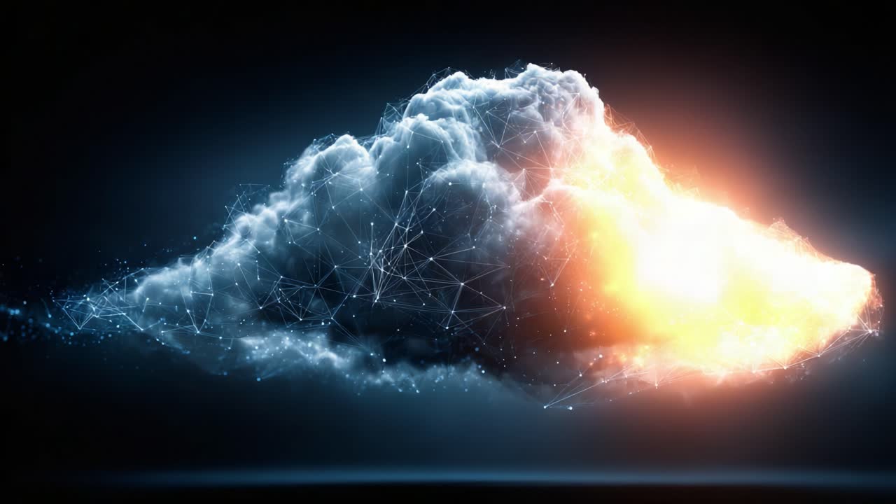 A Majestic Cloud Forming with Glowing Energies and Interconnecting Lights, Evoking a Sense of Technology and Wonder in a Digital Landscape