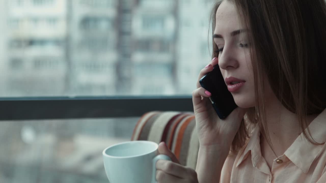 Woman Speaking Mobile Phone Outdoors. Closeup Happy Hipster Girl Using Smartphone Smiling in