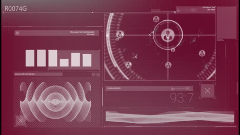 animación del alcance y procesamiento de datos sobre un fondo oscuro