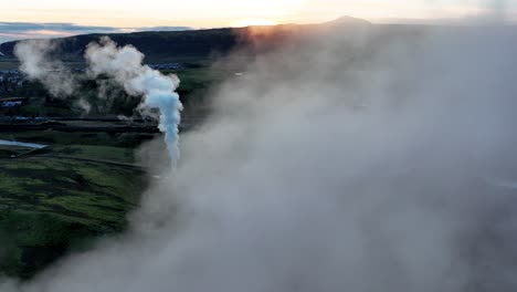 hveragerdi geothermal park in rural iceland - aerial drone shot