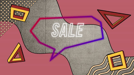 animation of sale text in retro speech bubble over abstract background